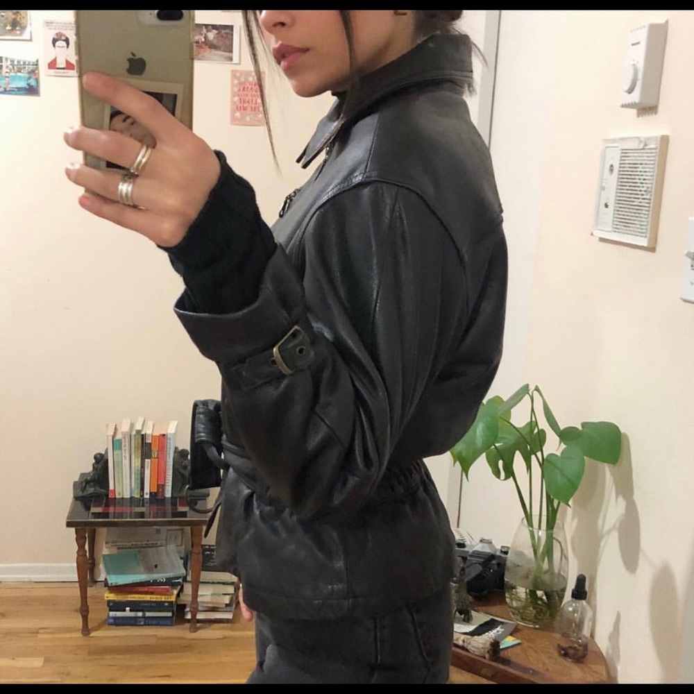 Vintage leather jacket with waist belt